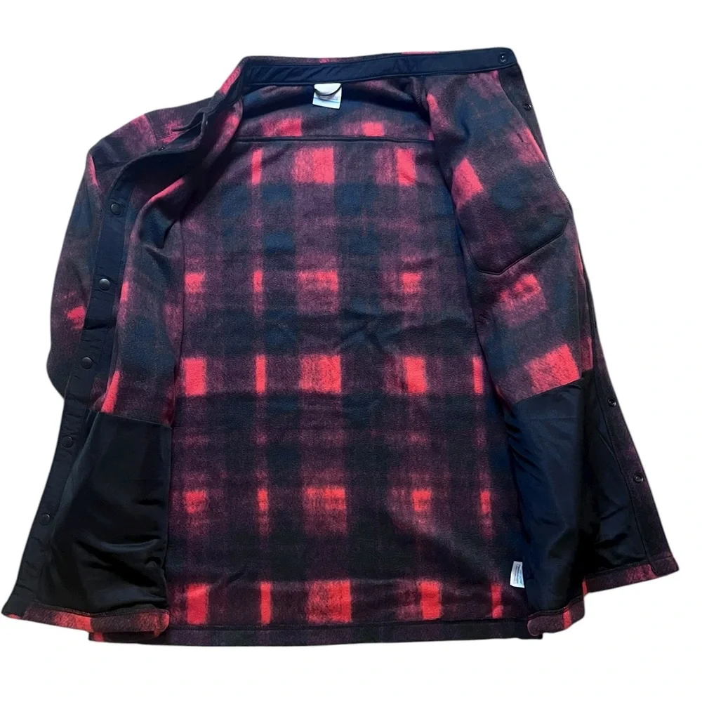Columbia Mens Large Tall Steens Mountain Fleece Shirt Jacket Red Plaid Red Black